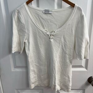 White House Black Market Women's White Lace-Up Top